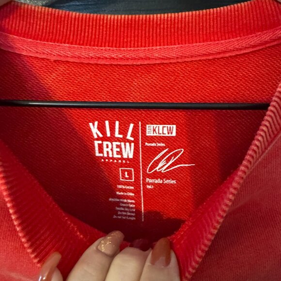 EUC Mens Kill Crew Crew Neck Heavy Weight Sweatshirt Red Distressed Large - Picture 2 of 3
